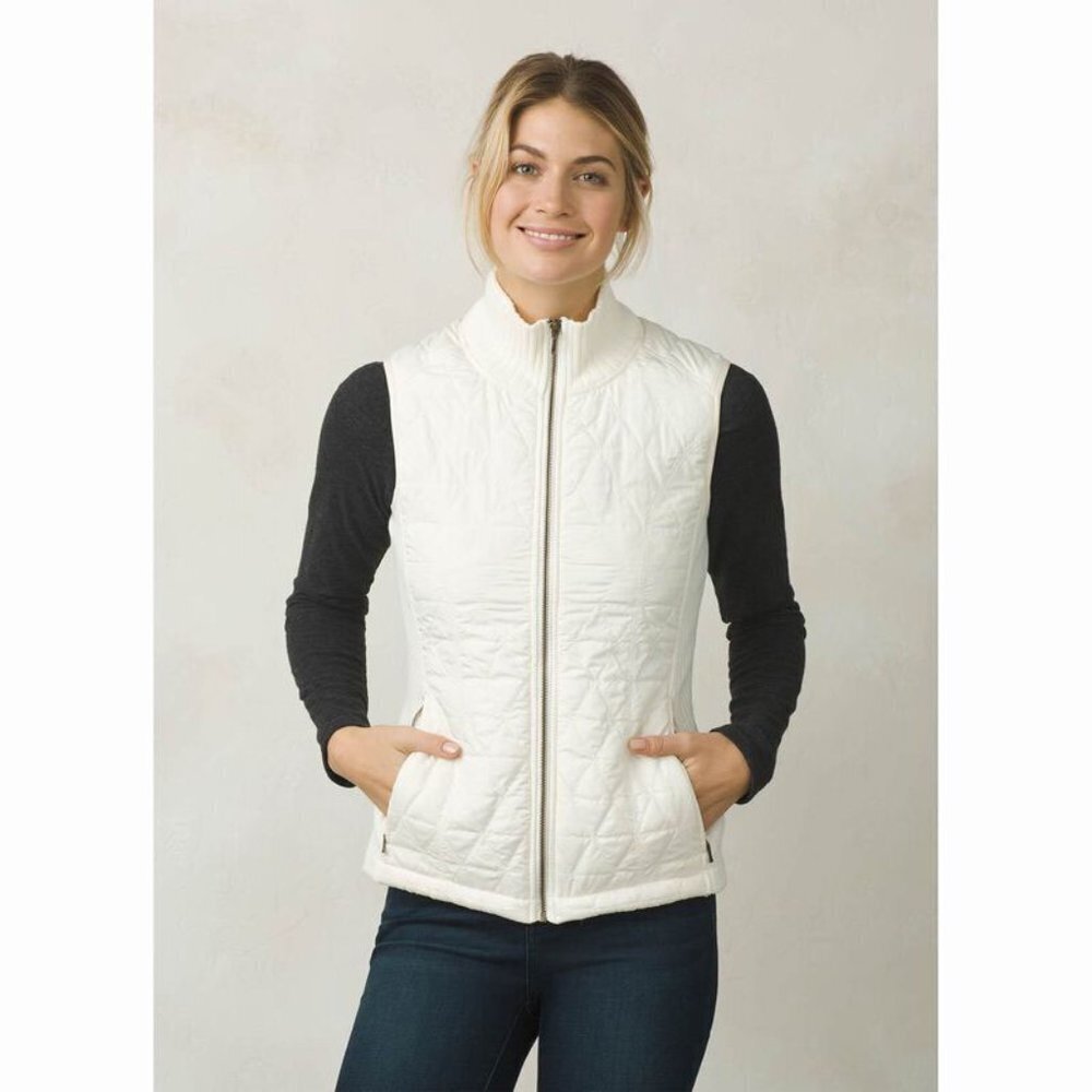 Prana Diva Winter Quilted Sherpa Lined Knit Zip Vest Ivory Cream Women's Small